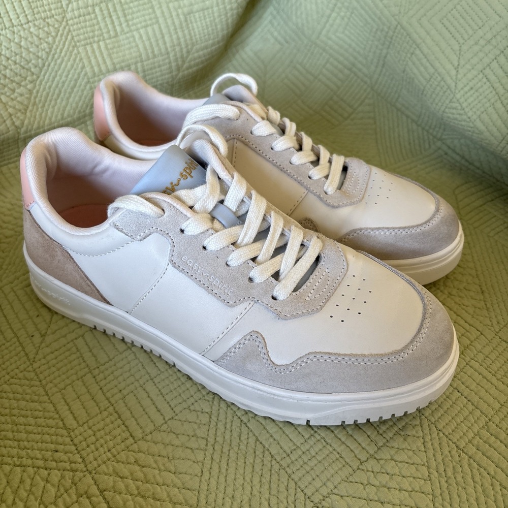 Easy Spirit Women's 8.5 Sneakers White Gray Pink Lace Up Casual Walking Shoes